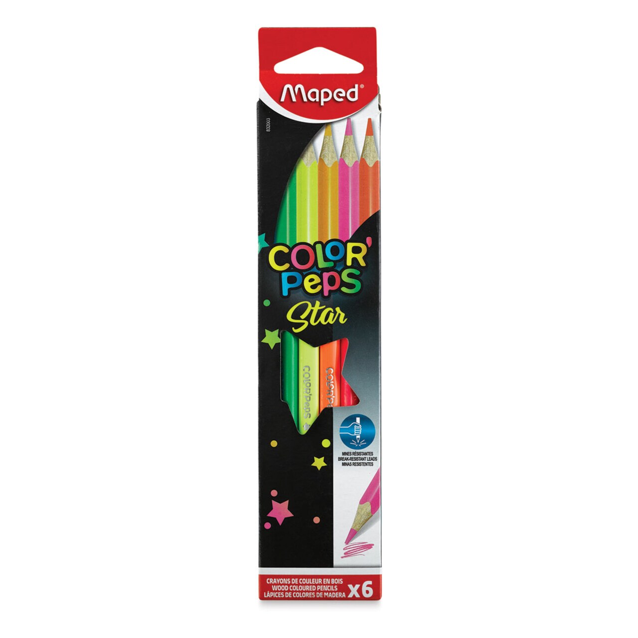 Maped Color'Peps Colored Pencils - Fluorescent Colors, Set of 6
